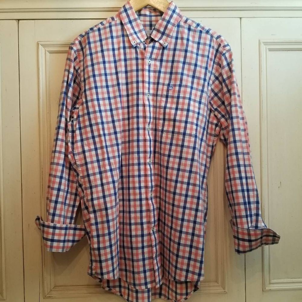 Southern Tide Pink Blue Plaid Button Down Small